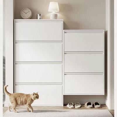 Armoire à chaussures en acier à 4 tiroirs ultra mince pour un rangement économe en espace