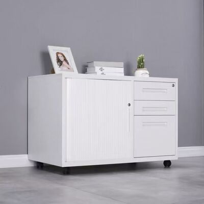 Armoire de rangement mobile multifonctionnelle en acier avec volet roulant, étagères réglables et porte verrouillable