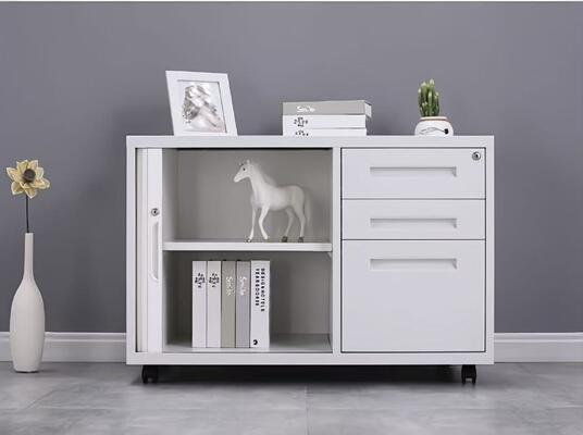 Armoire de rangement mobile multifonctionnelle en acier avec volet roulant, étagères réglables et porte verrouillable