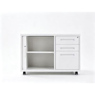 Armoire de rangement mobile multifonctionnelle en acier avec volet roulant, étagères réglables et porte verrouillable